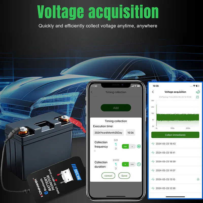 KONNWEI BK300 Bluetooth 5.0 Battery Monitor for 6V 12V 24V Lead Acid car truck starting battery For Android IOS Battey Analyzer