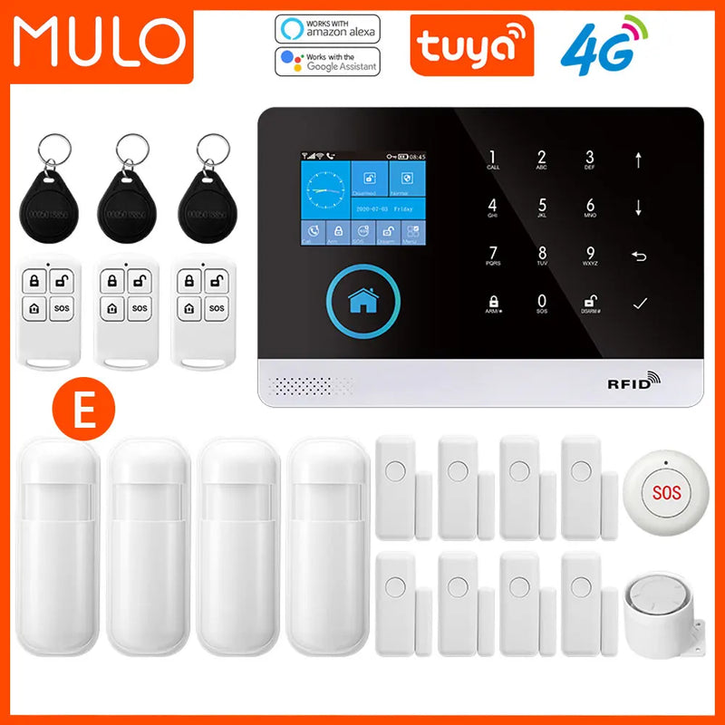 MULO Alarm System for Home Burglar Security WiFi GSM PG103 4G Alarma Wireless Tuya Smart House App 433MHz With Screens PIR Motio