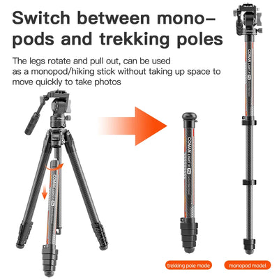 COMAN Light Pro H Carbon Travel Removable Trekking Poles Monopod Tripod Stand For DSLR Camera With DJl Quick Release Plate