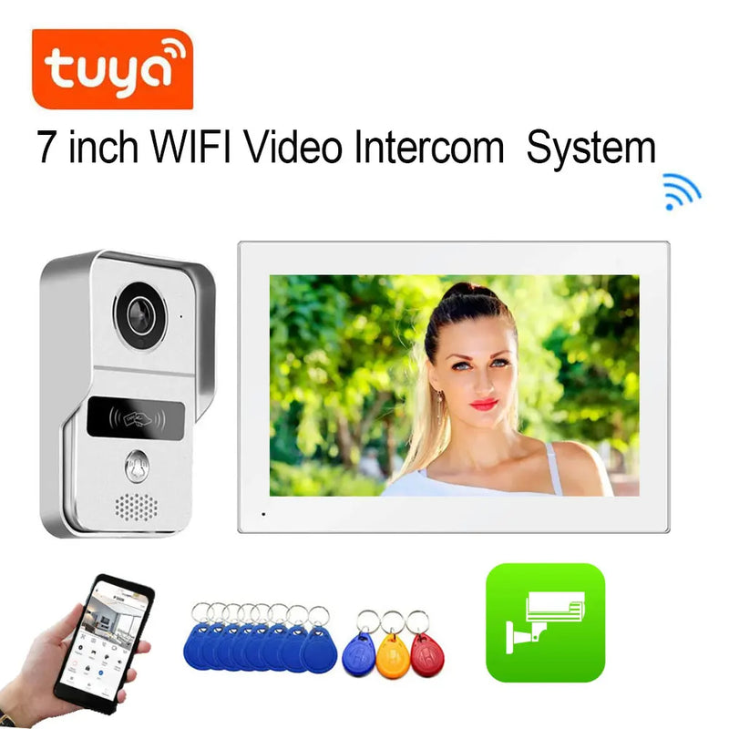 TUYA Wifi Video Doorbell System 1080P Doorphone Door RFID Unlock Camera 7 Inch 2 LCD Touch Screen, Video Intercom Access Control