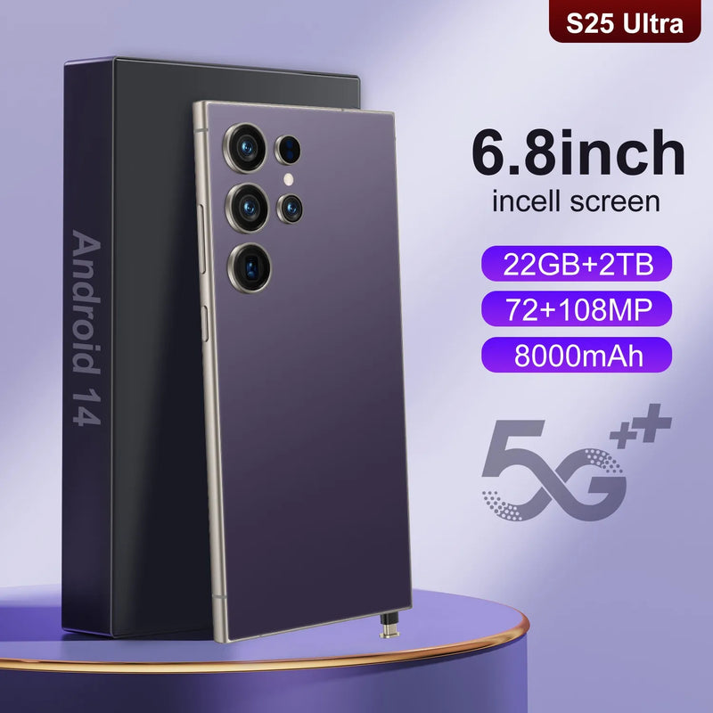 New2025 S25 Ultra smartphone 5G 6.8-inch high-definition full screen Android 14 Camera 108MP Battery 8000mAh Fingerprint unlock