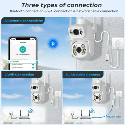 6MP 4K WiFi Camera Dual Lens Dual Screen Outdoor Waterproof And Security Video Surveillance Camera Alarm Light IP Camera