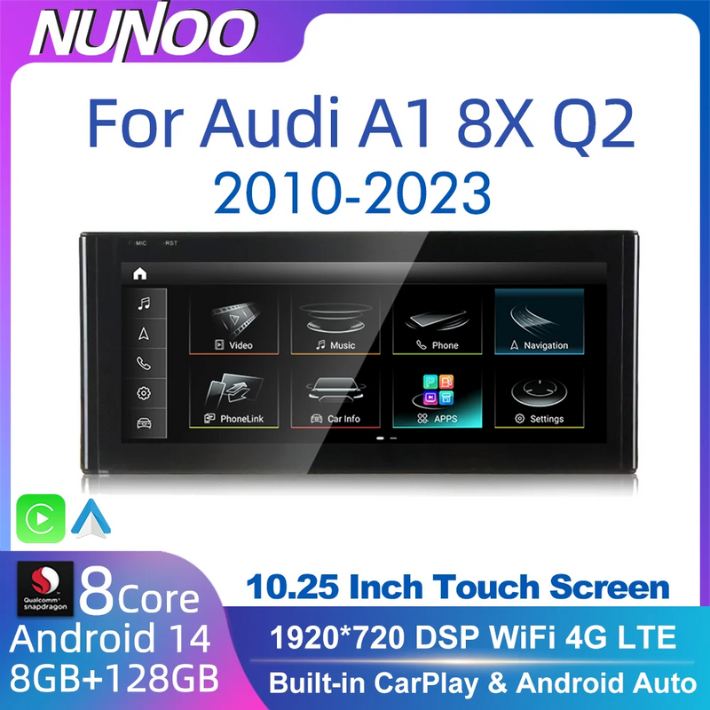 Android 14 Auto Radio CarPlay For Audi A1 Q2 2010-2023 GPS Car Multimedia Player Navi Stereo DSP WIFI SIM BT IPS Touch Screen