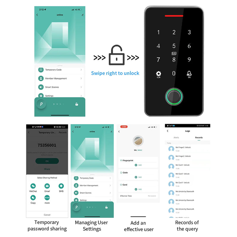 IP67 Waterproof Outdoor Access Control Keypad Sets with power supply control door Kits Fingerprint Bluetooth NFC Opener System