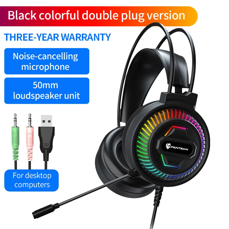 Gaming Headset with Microphone Black White 3.5mm USB Wired Stereo Gmaing Headphone with Led Light for Laptop/ Ps4/PS5/xbox One