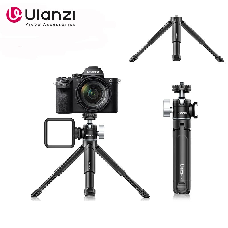 Ulanzi U-Vlog Lite Extendable Phone Camera Tripod with 360° Ballhead 1/4 Screw Portable Vlog Kit Light Desktop Tripods For Phone