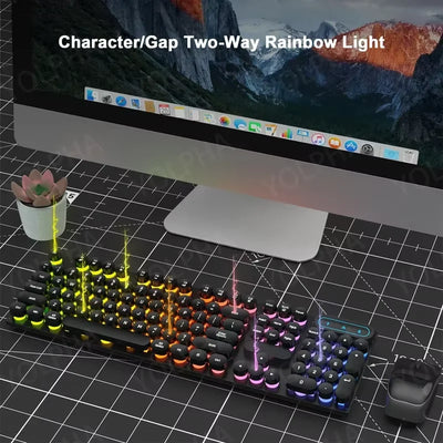 Retro Gaming Keyboard 104 Keys, LED Backlit Round Keycaps Ergonomic Wired Illuminated USB Keyboard Keyboard for PC Office PC Lap