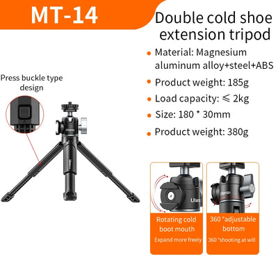 Ulanzi U-Vlog Lite Extendable Phone Camera Tripod with 360° Ballhead 1/4 Screw Portable Vlog Kit Light Desktop Tripods For Phone