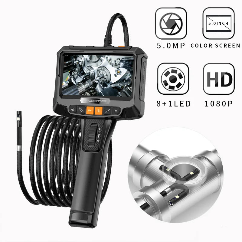 5-inch 360 ° rotating dual-lens endoscope, 3.9MM  IPS endoscope inspection camera, automotive mechanical industrial endoscope