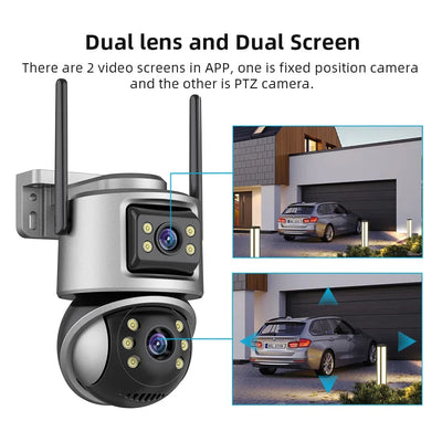 8MP Wifi PTZ Cameras Outdoor 4K Dual Lens Dual Screen Auto Tracking IP Camera CCTV Two-Way Audio Video Surveillance P2P ICsee/XM