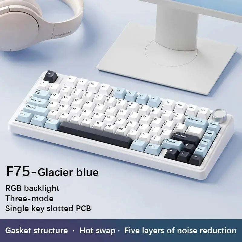 New AULA F75 2.4G Wireless/Bluetooth/Wired Gaming Mechanical Keyboard RGB Customized 75% Layout OEM Profile Gasket Structure