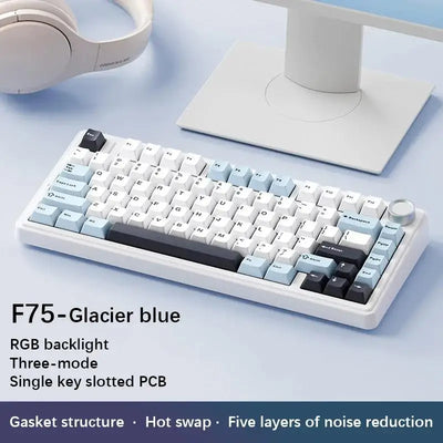 Top AULA F75 2.4G Wireless/Bluetooth/Wired Gaming Mechanical Keyboard RGB Customized 75% Layout OEM Profile Gasket Structure