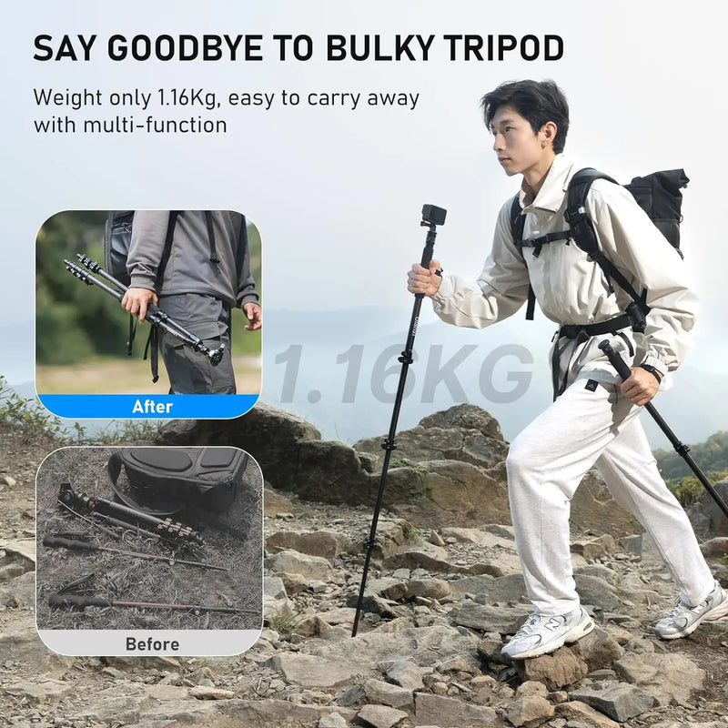 Ulanzi Professional TT35 Tripod Stand for Phone Camera Sony Canon Nikon Fujim iPhone Samsung Carbon Fibre Monopod Selfie Stick