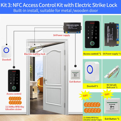 IP67 Waterproof Outdoor Access Control Keypad Sets with power supply control door Kits Fingerprint Bluetooth NFC Opener System