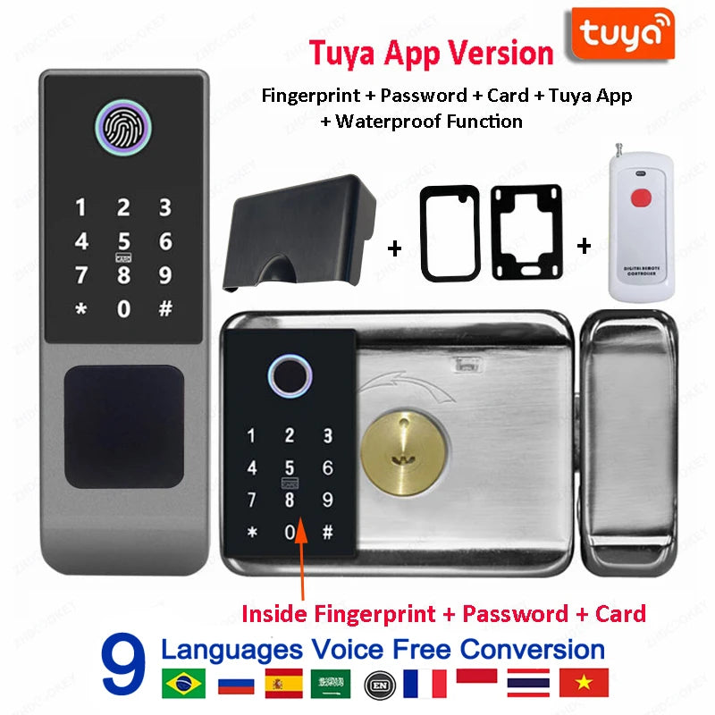 Outdoor Waterproof Tuya Smart Lock with Remote Control IC Card Digital Key-pad Electronic Biometria Security Lock For Gate Door