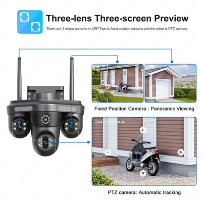 6K 12MP IP Camera WiFi Three Lens 10X Zoom Outdoor 8MP Dual Lens Waterproof Monitor Motion Detection Security Video Surveillance