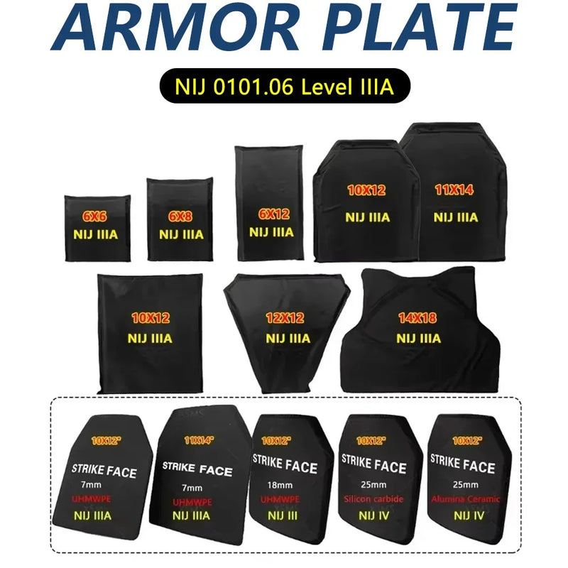 NIJ IIIA NIJ III Soft / Hard Bulletproof Plates Ballistic Vest Bulletproof Backpack Ballistic Board Big Plates 6x8 10x12 11x14