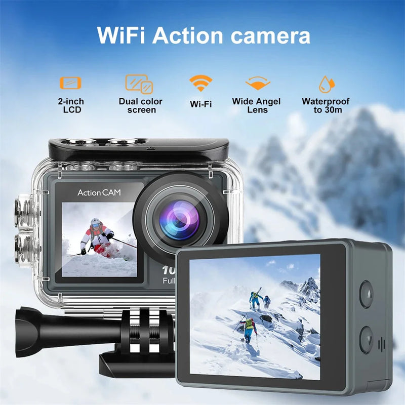 1080P Action Camera 30FPS 2" IPS Screen 170° Wide Angle WiFi Sports Video Camera Underwater 30M Waterproof For Vlog