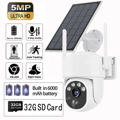 5MP Camera Wifi Outdoor Surveillance Security Camera Solar Panel Surveillance Cameras 6000mAh IP66 Wireless 2 Way Talk Detect