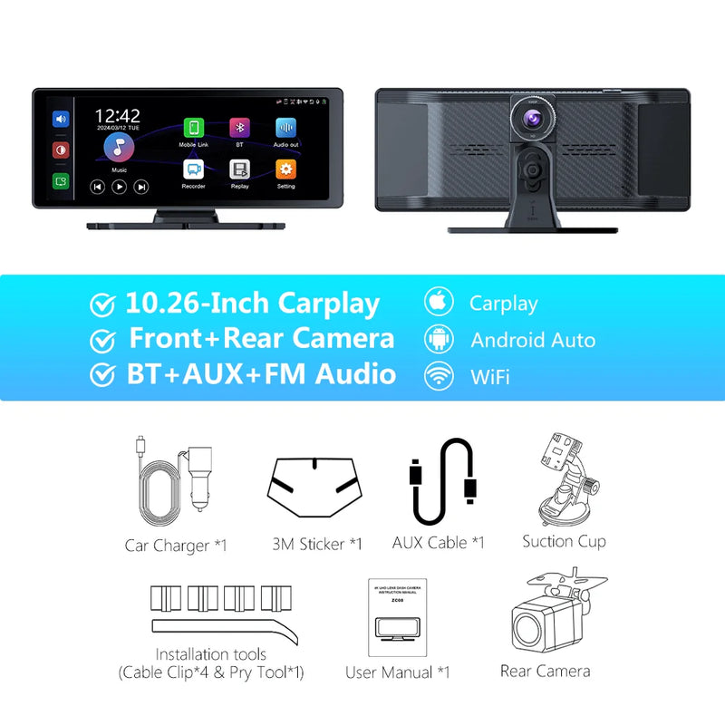 BEPOCAM ZC10 Wireless Carplay/Android Auto 4K ADAS 10.26&