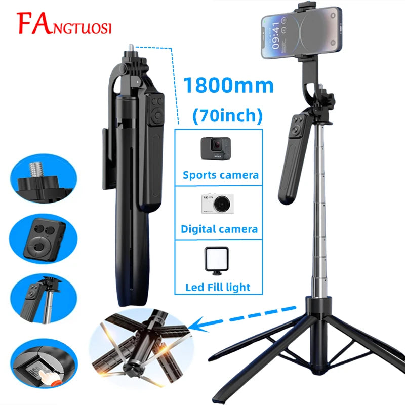 FANGTUOSI 1800mm Tripod for Smartphone Camera,Tripods Stand with Bluetooth shutter Wireless Selfie Stick Steady brackets holder