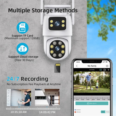 4K 8MP Dual Lens WIFI Camera PTZ HD Dual Screen Ai Human Auto Tracking Outdoor Security Video Surveillance IP Camera CCTV mini