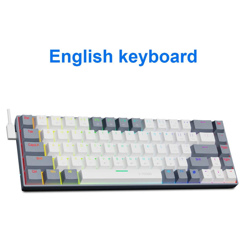 E-YOOSO Z686 RGB USB 60% Mini slim Mechanical Gaming Wired Keyboard Red Switch 68 Keys Russian Brazilian Portuguese for Compute