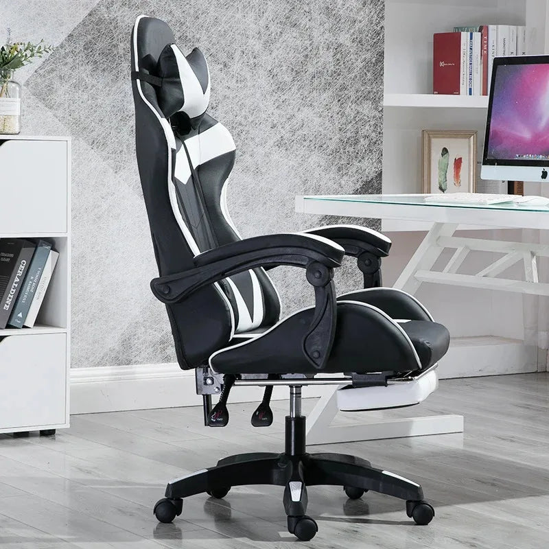 Gaming Chair PVC Household Armchair Ergonomic Computer Office Chairs Lift and Swivel Function Adjustable Footrest