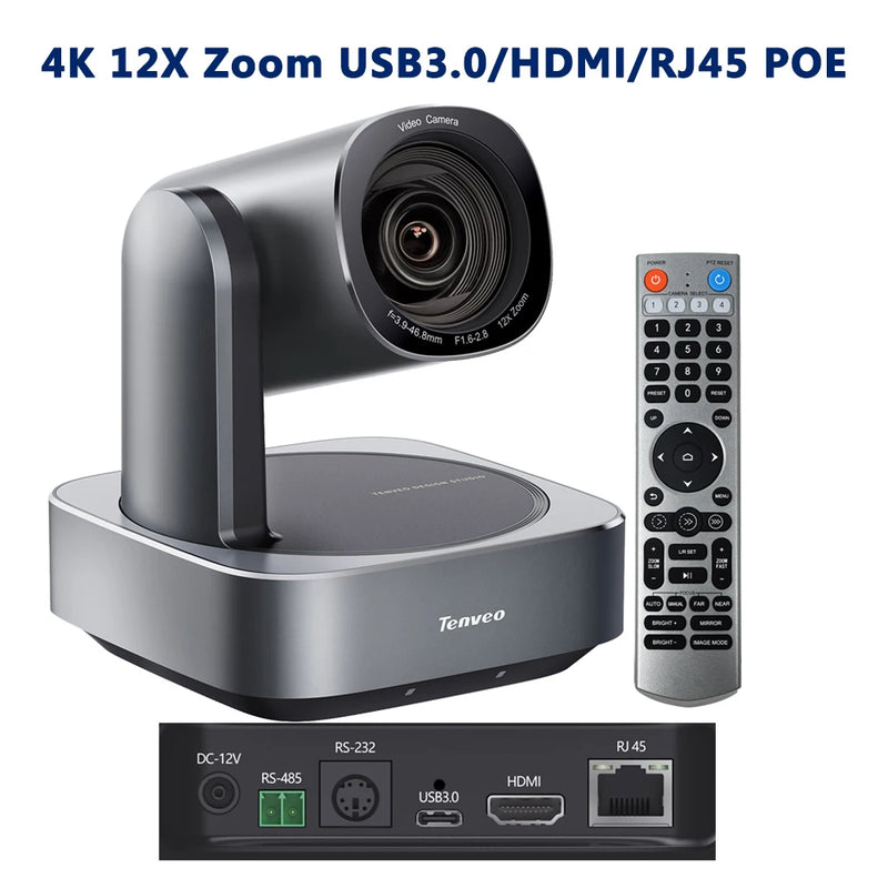 4K PTZ Conference Camera 8MP HDMI 12x Zoom USB3.0 IP Live Streaming Camera POE Support for Church Worship Education OBS VMix