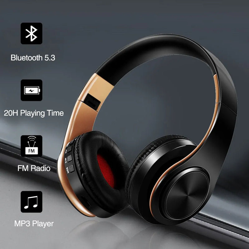 HIFI Stereo Earphones Bluetooth Headphone Music Headset FM and Support SD Card with Mic for Mobile Xiaomi Iphone Sumsamg Tablet