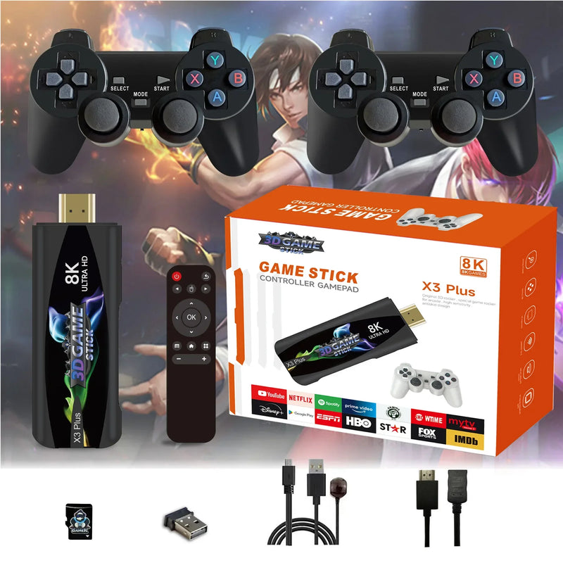 X3pro Dual System Game 8K Retro Video Games Console with Wireless Controller 3D USB Stick 64G 30000+ Games For PSP TV BOX