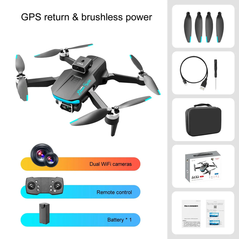 S132 RC Drone GPS with 4K Professional Camera 5G WIFI 360 Obstacle Avoidance FPV Brushless Motor RC Quadcopter Mini Drone