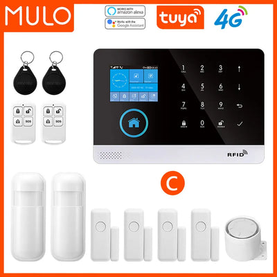 MULO Alarm System for Home Burglar Security WiFi GSM PG103 4G Alarma Wireless Tuya Smart House App 433MHz With Screens PIR Motio