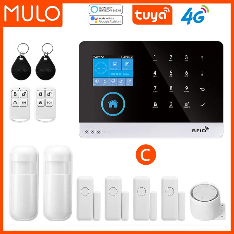 MULO Alarm System for Home Burglar Security WiFi GSM PG103 4G Alarma Wireless Tuya Smart House App 433MHz With Screens PIR Motio