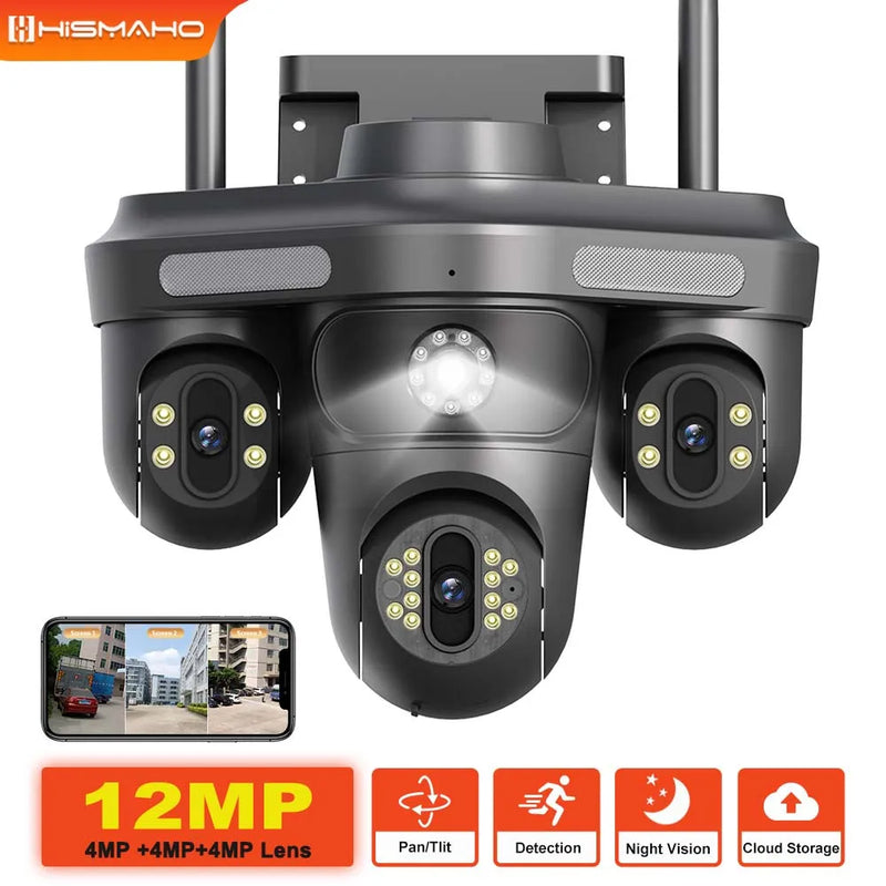 6K 12MP IP Camera WiFi Three Lens 10X Zoom Outdoor 8MP Dual Lens Waterproof Monitor Motion Detection Security Video Surveillance