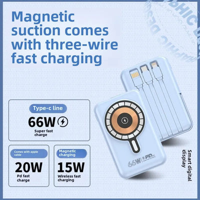 Super Fast Charging 66W Wireless Magnetic Power Bank with 20000mAh Built-in Cable and Large Capacity Suitable for Huawei Android