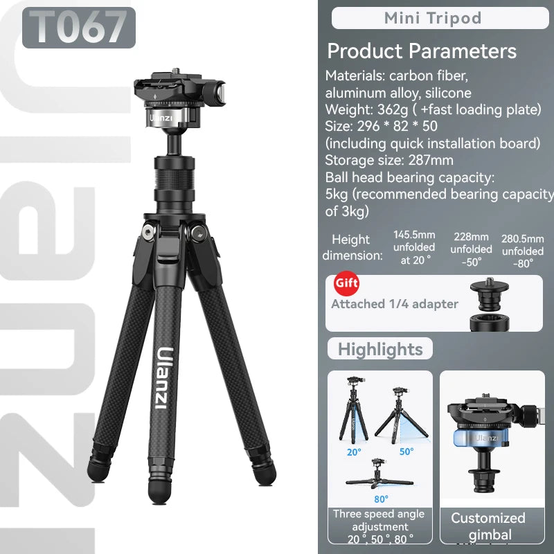 Ulanzi Professional TT35 Tripod Stand for Phone Camera Sony Canon Nikon Fujim iPhone Samsung Carbon Fibre Monopod Selfie Stick