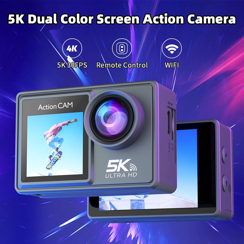 New 5K 30FPS 48MP WiFi Action Camera Ultra HD 2 Inch Touch Screen 30M Underwater Camera With 900mAh Polymer Lithium Battery