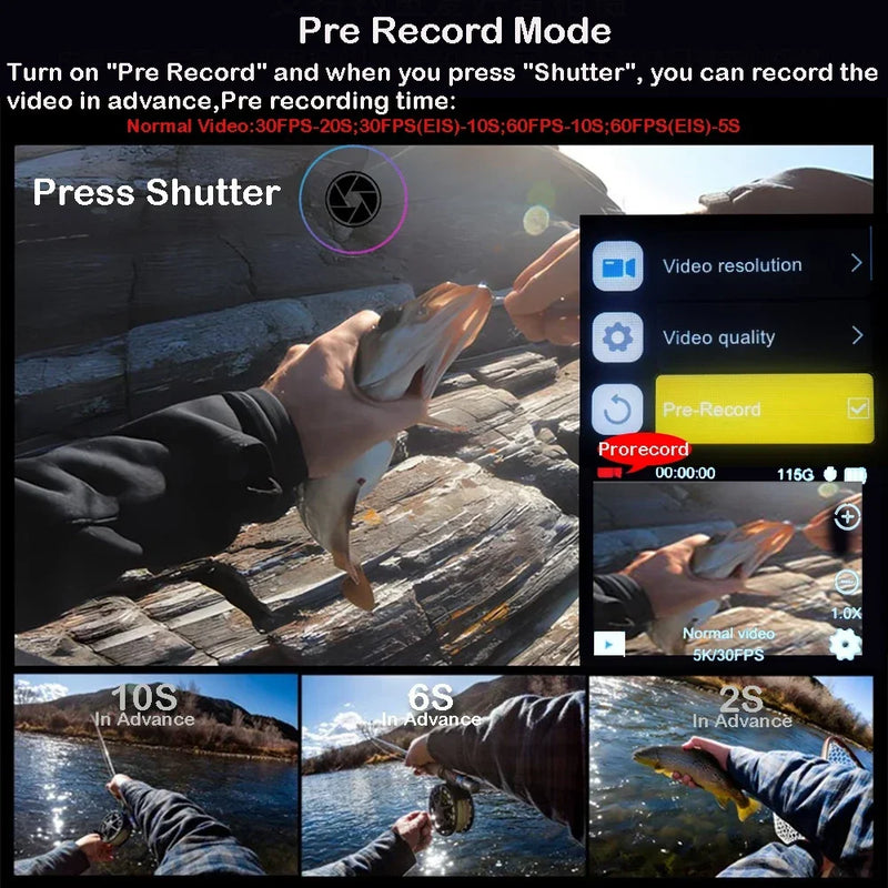 5K 4K60FPS Action Camera Dual IPS Touch LCD EIS 170° DVR 30M Waterproof 5X Zoom Sport Camera With Wireless Mic & Pre Recording