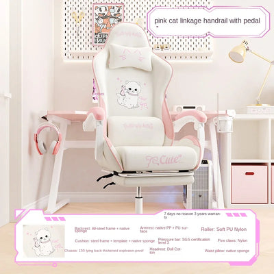 Pink Cute Gaming Chair Ergonomic Internet Celebrity Live Broadcast Computer Chair Home Office Lifting Rotating Reclining Seat