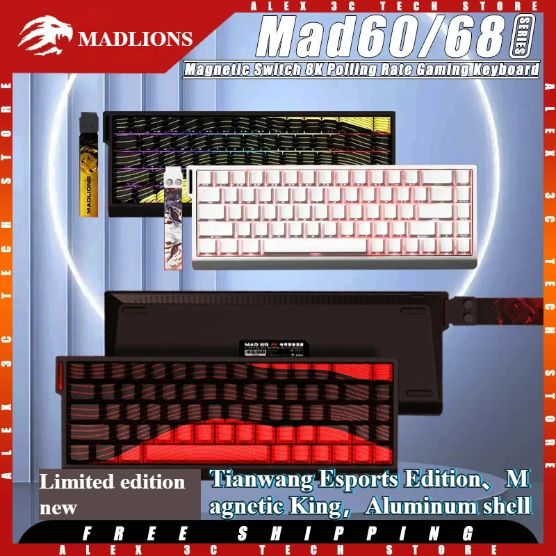 MADLIONS Mad60 Mad68 HE Mechanical Keyboard Wired 8k Polling Rate Magnetic Switch Customized Gaming Keyboard Pc Gamer Accessory