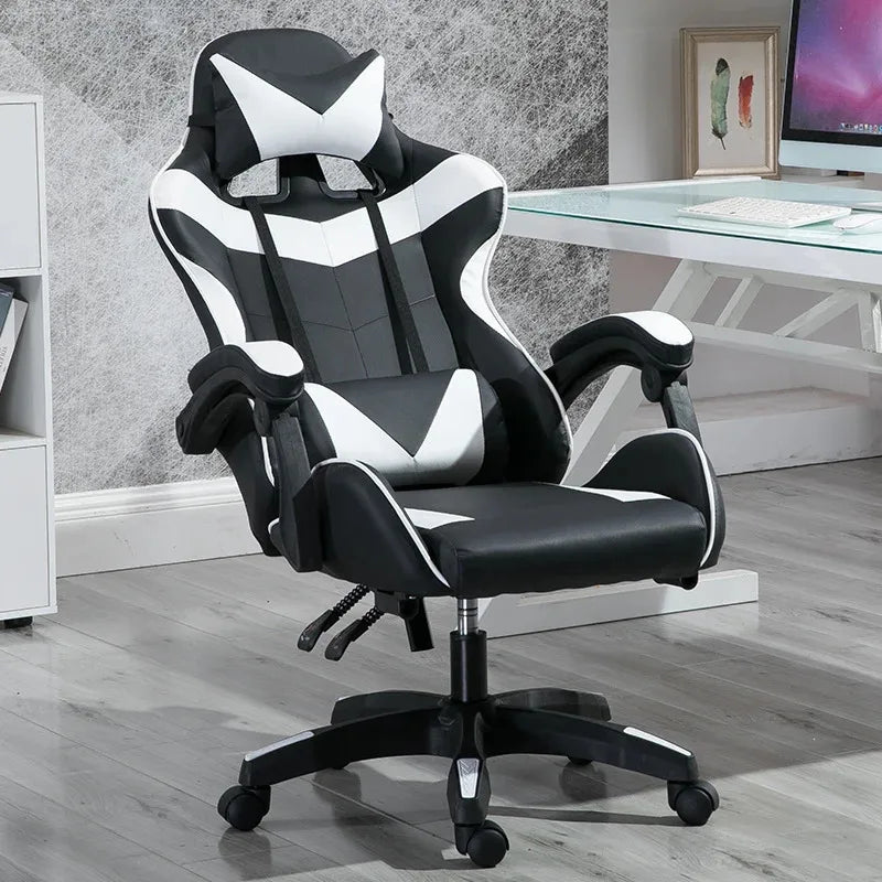 Gaming Chair PVC Household Armchair Ergonomic Computer Office Chairs Lift and Swivel Function Adjustable Footrest