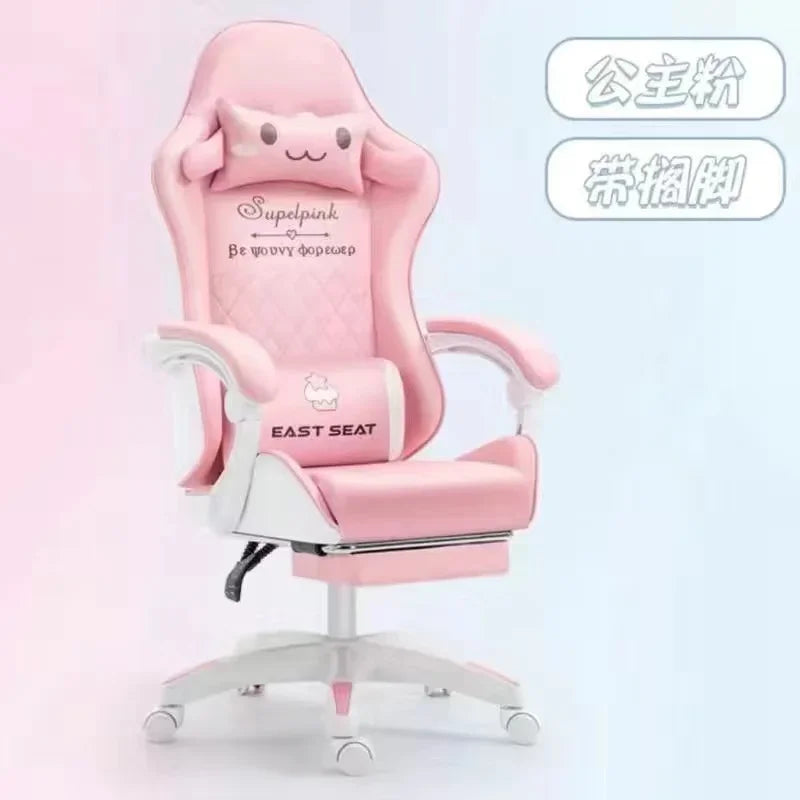 Pink Gaming Chair With Cat Paw Lumbar Cushion and Cat Ears Computer Armchair Reclining PC Game Chair for Girl Kids Teen Gamer