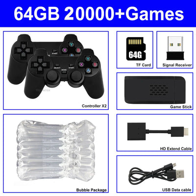 Video Game Console Built-in 20000+ Games Retro Handheld Game Player 64G 4K TV Game Stick 2.4G Wireless Controller Gamepad