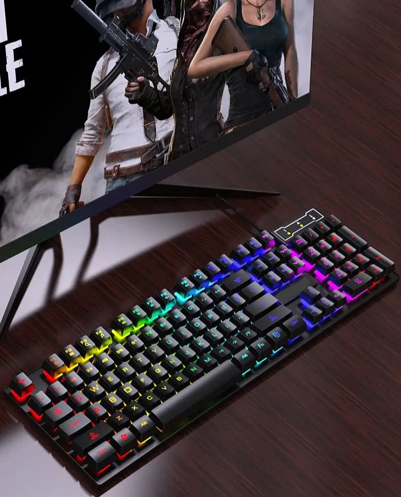 104Keys Wired Keyboard with RGB Backlit Breathing Light Gaming Ergonomic Keyboard And Mouse Set for Computer Laptop Gamer Office