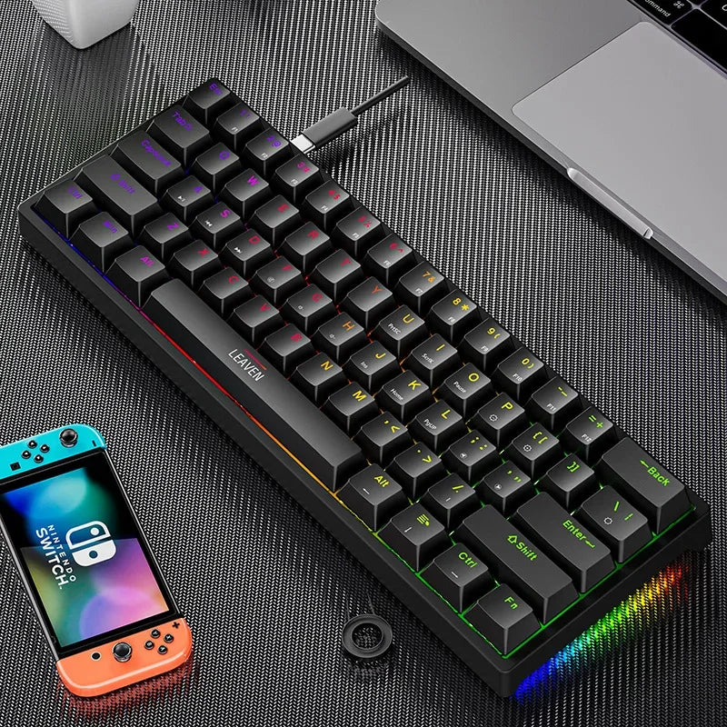 K620 Mini Gaming Mechanical Keyboard 61 Keys RGB Hotswap Type-C Wired Gaming Keyboard PBT Keycaps 60% Ergonomics Keyboards