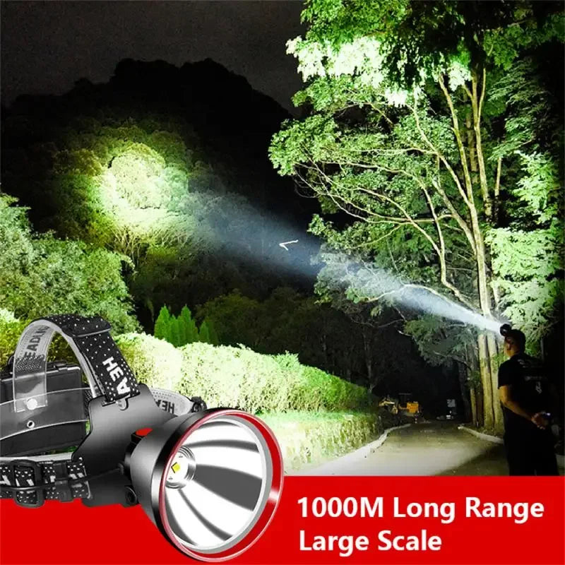 1000M Long Range Super Powerful Led Headlamp 18650 Headlight USB Rechargeable Outdoor Fishing Head Flashlight Camp Lamp