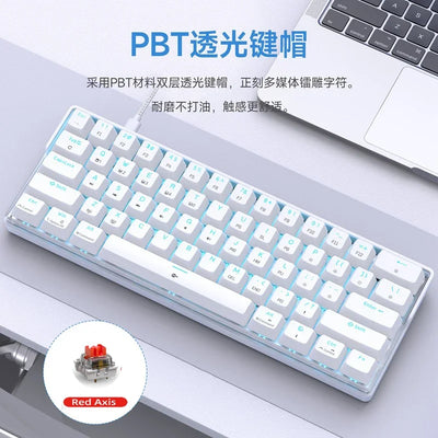 Mechanical keyboard backlit white gaming wired ergonomic 61 keys keyboards  60% gaming key board wired with backlight blue pc