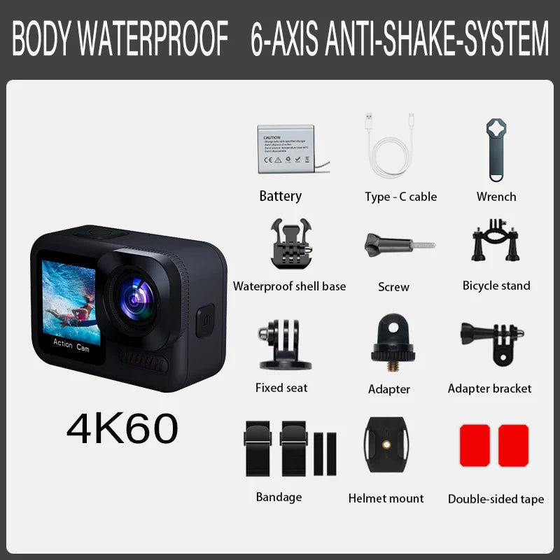 2023 NEW 5K 4K 60FPSWiFi  EIS Outdoor sports DV EIS Dual Screen Touch Body Waterproof Action Camera for Vlog