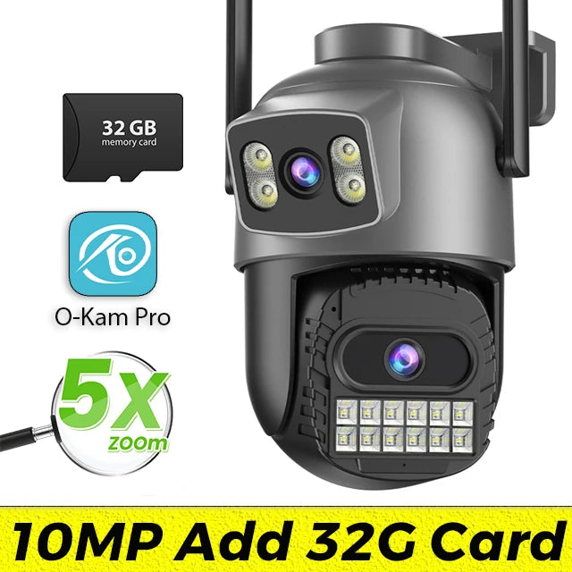 Outdoor Dual Screen IP Camera, 15MP, WiFi, PTZ,10X Digital Zoom,4K,Human Detection, Security Camera, Surveillance, O-Kam Pro App